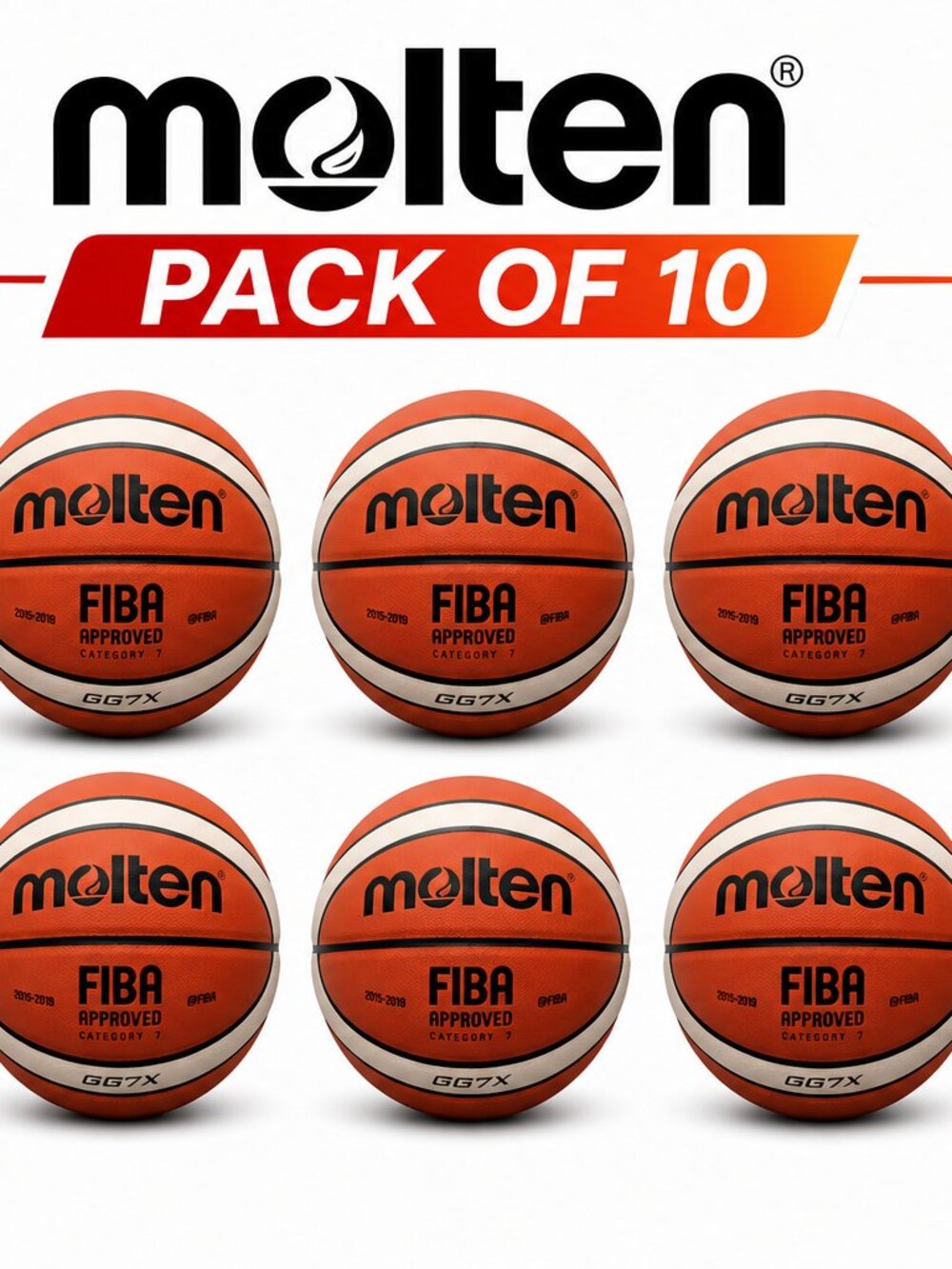 Molten Basketball GG7X Official Size 7 Premium PU Leather Outdoor ball 10 pack